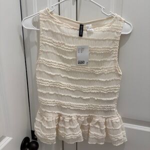 H&M Cream Ruffle Peplum Tank Top